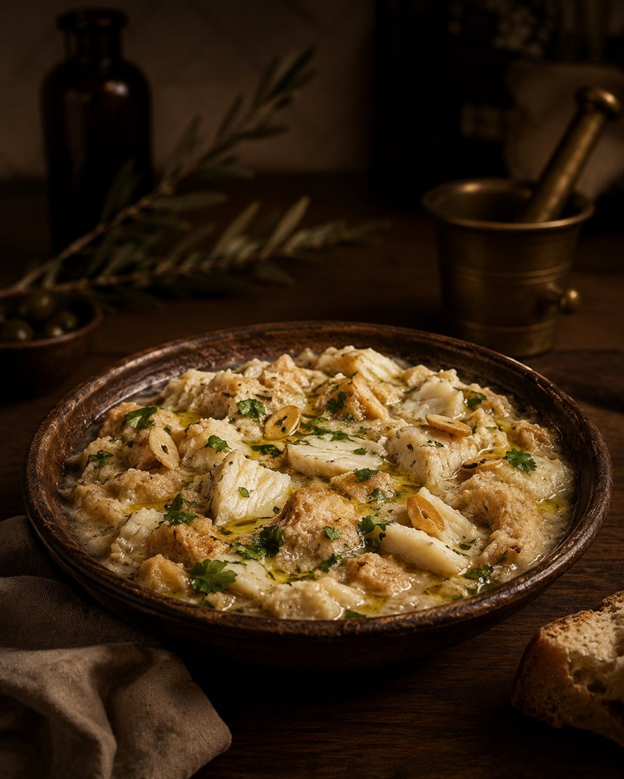 Açorda de Bacalhau com azeite, alho e salsa